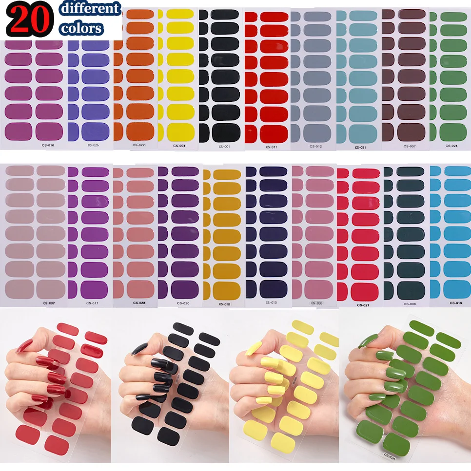 

20Pcs Solid Color Nail Sticker Self-Adhesive Full Nail Decals Press On Gradient Color Strip Wraps Nail Art Accessorie