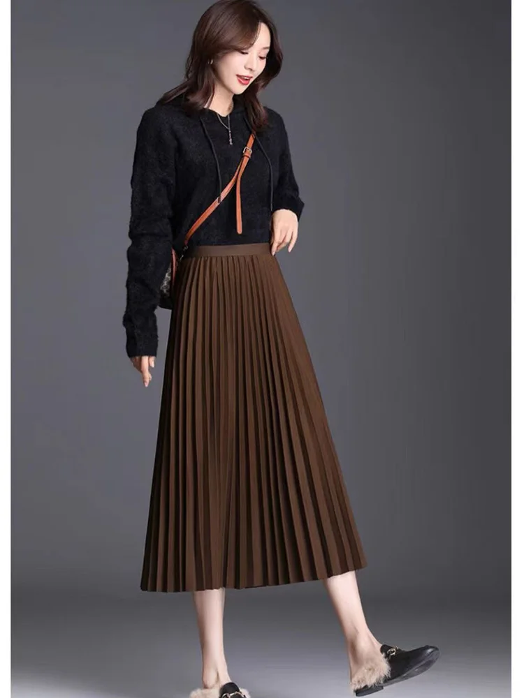 

Spring Woolen skirt Knitted Long Maxi Skirt Women Casual Solid Thick Warm A Line High Waist Ankle Length Skirt Female Ladies