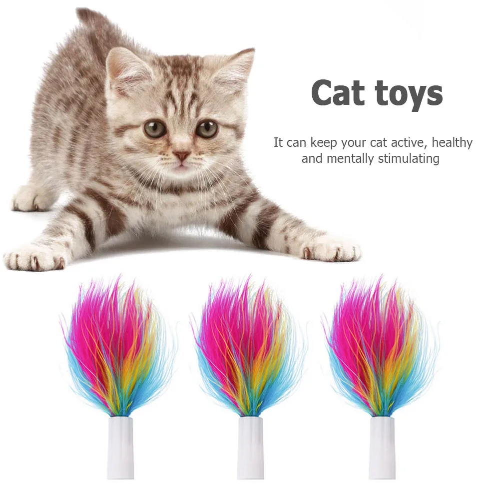 3 Pcs Auto Stick Feathers Replacement Head Kitten Cat Feather Toys Assortments 3 Mode Cat Wand Replacement Cat Wand Toys Refills
