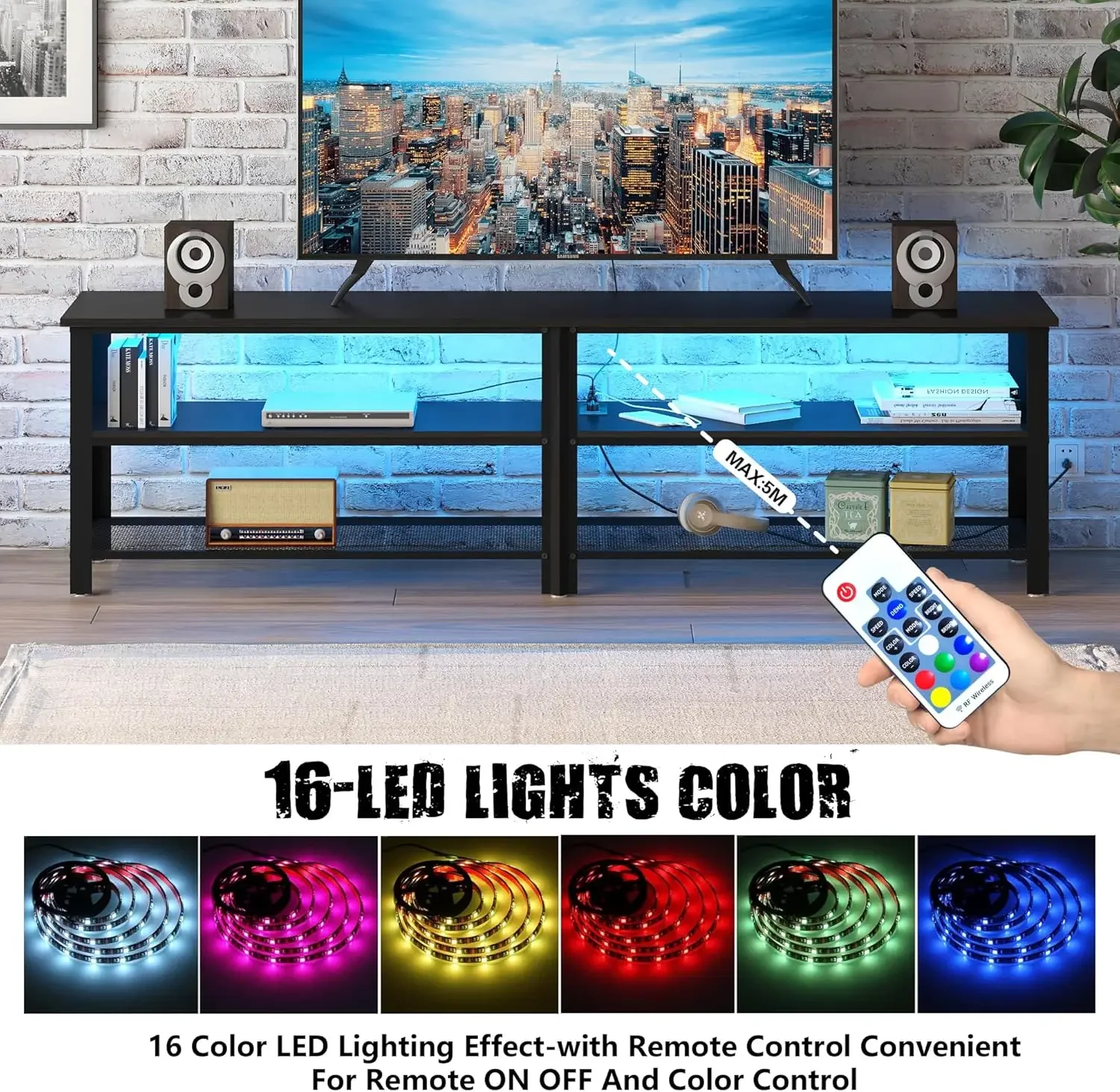 

Современная черная металлическая подставка для телевизора 71 дюйма с LED-подсветкой и розетками для телевизоров 50, 60, 65, 70, 75, 80 дюймов, 3-уровневая подставка для телевизоров.