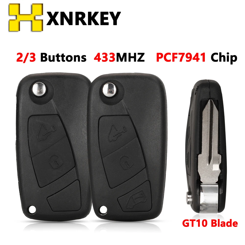 

XNRKEY 2/3 Button Car Remote Key PCF7941 Chip 433Mhz for Fiat Punto Ducato Stilo Panda Car Key with GT10 Blade