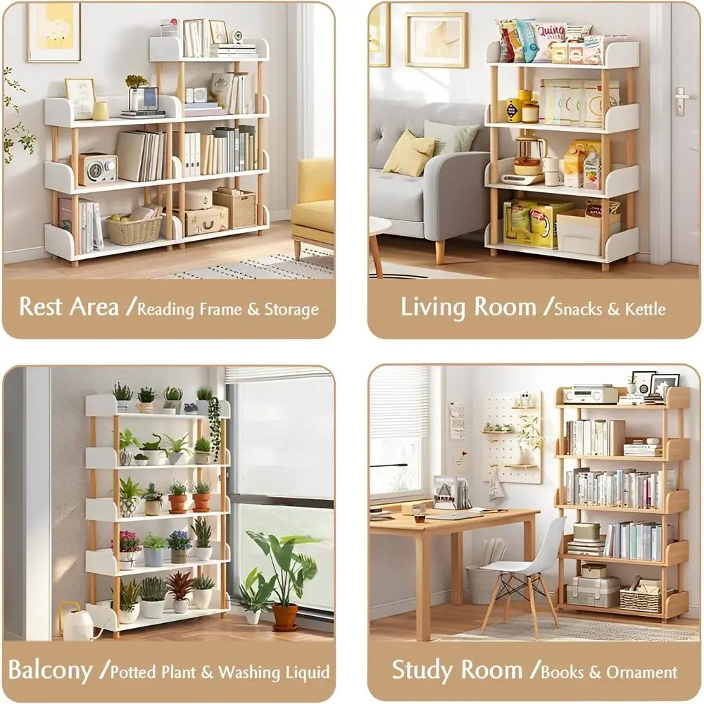 Modern 4-Tier Open Bookshelf - Wooden Display Storage Cabinet with Solid Frame, Warm White for Home/Office Use