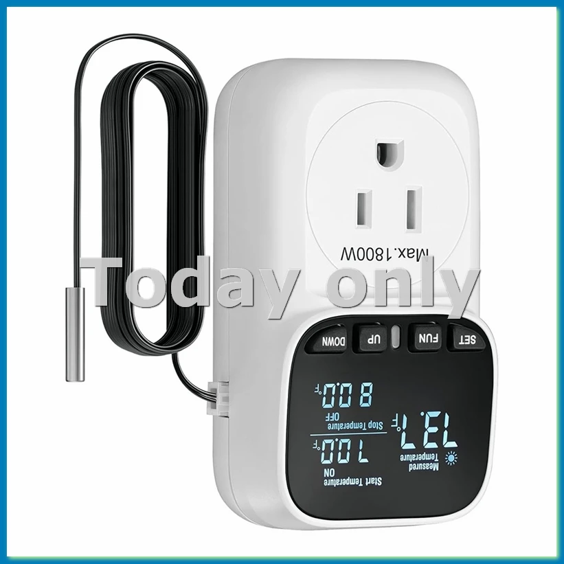 Digital Temperature Controller,15A/1800W Thermostat Outlet Plug,-40℉-210℉, Cyclic Timing/Countdown,for Incubator US Plug-A27I