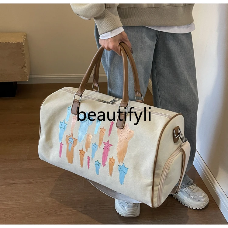 Large Capacity Canvas Bag Fashion Short Trip  Women's Lightweight Luggage Bag Going Out Travel Yoga Fitness Tote Bag