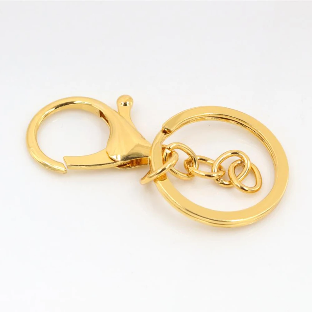 5pcs/lot 30mm Chain Key Ring Long 70mm Popular classic 8 Colors Plated lobster clasp key hook chain jewelry making for keychain
