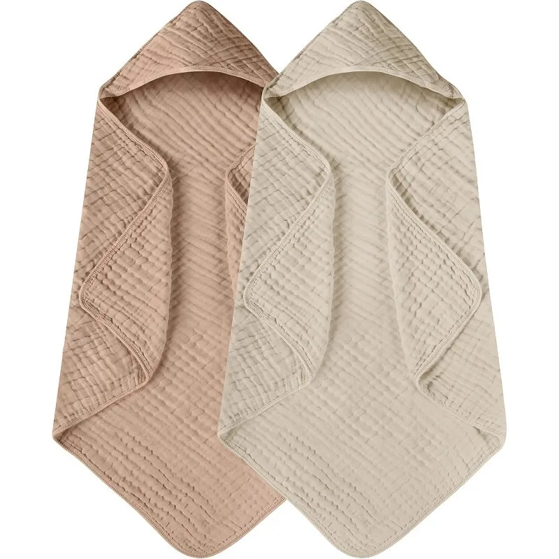 Hot Hooded Baby Towels for Newborn 2 Pack 100% Muslin Organic Cotton Baby Bath Towel with Hood 32x32Inch, Soft and Absorbent