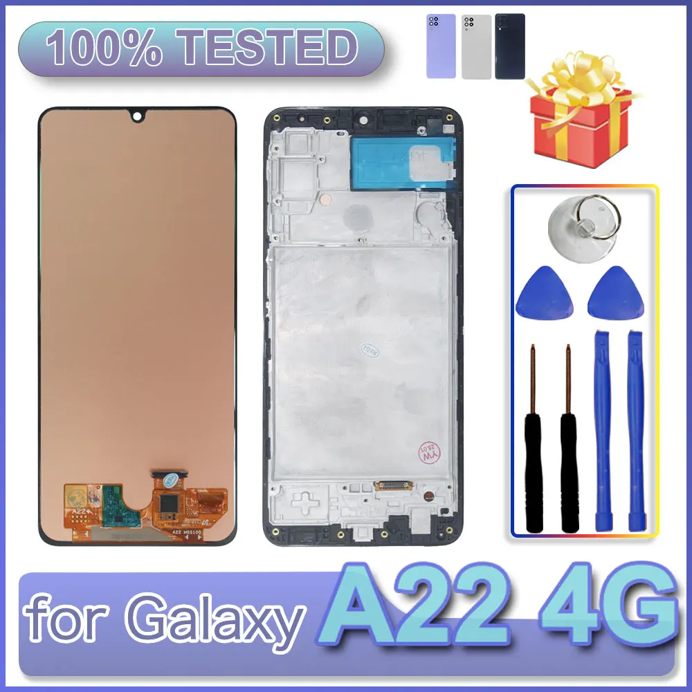 Pantalla LCD AMOLED para Samsung Galaxy A22 4G, Pantalla Táctil Digitalizadora con Marco para Samsung A22 4G A225F A225M