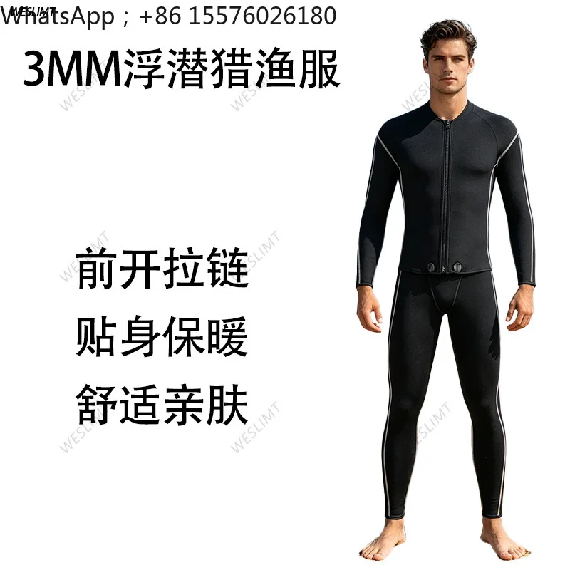 3MM Split Wetsuit Men's Snorkeling Surfing Warm Long-sleeved Cold-proof Wetsuit Hunting and Fishing Diving Suit
