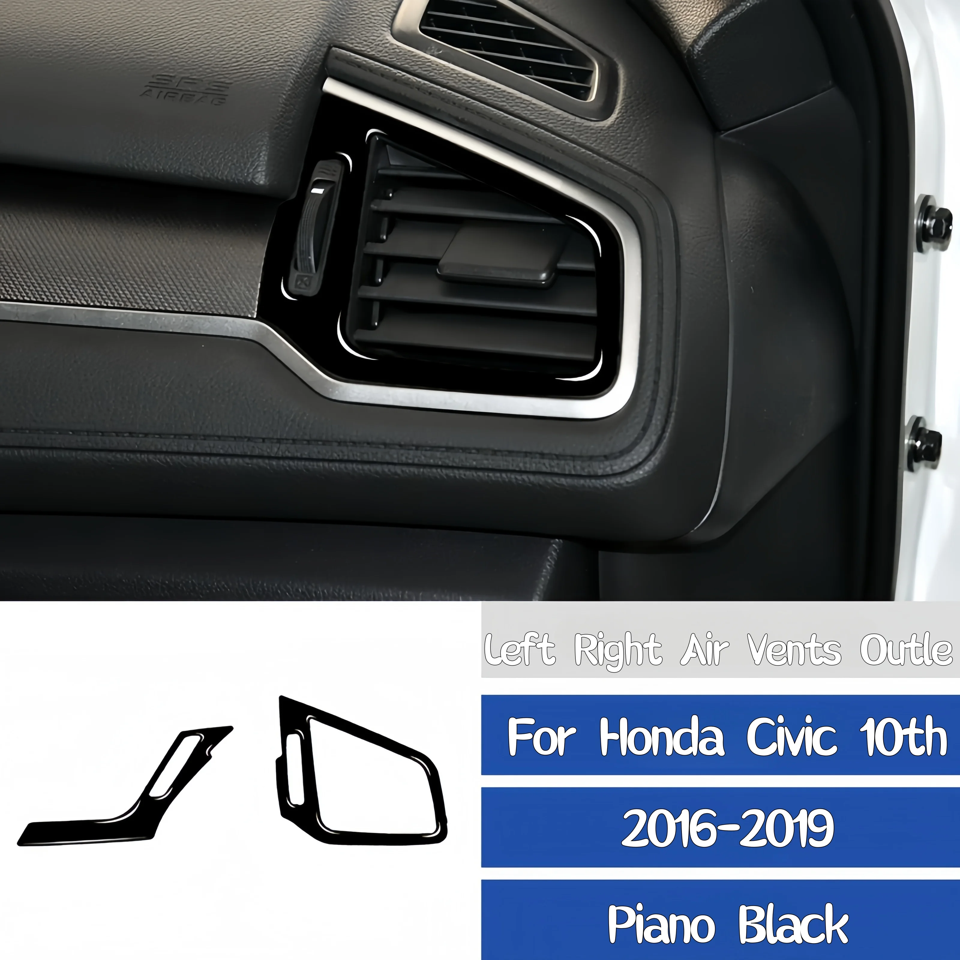 For Honda Civic 10th Gen 16-19 Piano Black Car Dashboard Left Right Air Outlets Frame Decoration Cover Trim Sticker Accessories