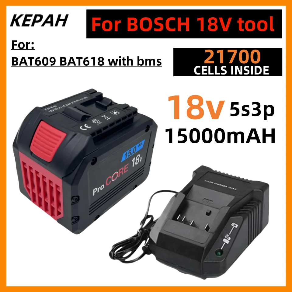 

for Bosch Electric Drill 18V 21700 Rechargeable Li-ion Battery18V Battery 15000mAH BAT609, BAT609G, BAT618, BAT618G, BAT614