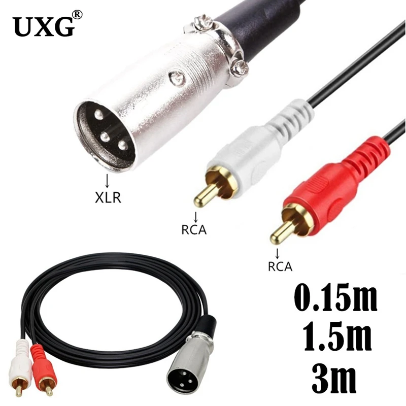 Audio RCA Cable Male to 2 XLR 3 Pin Male Female Cannon Amplifier Mixing Plug AV Cable Dual XLR to Dual RCA Cable 1.5M/3M/5M