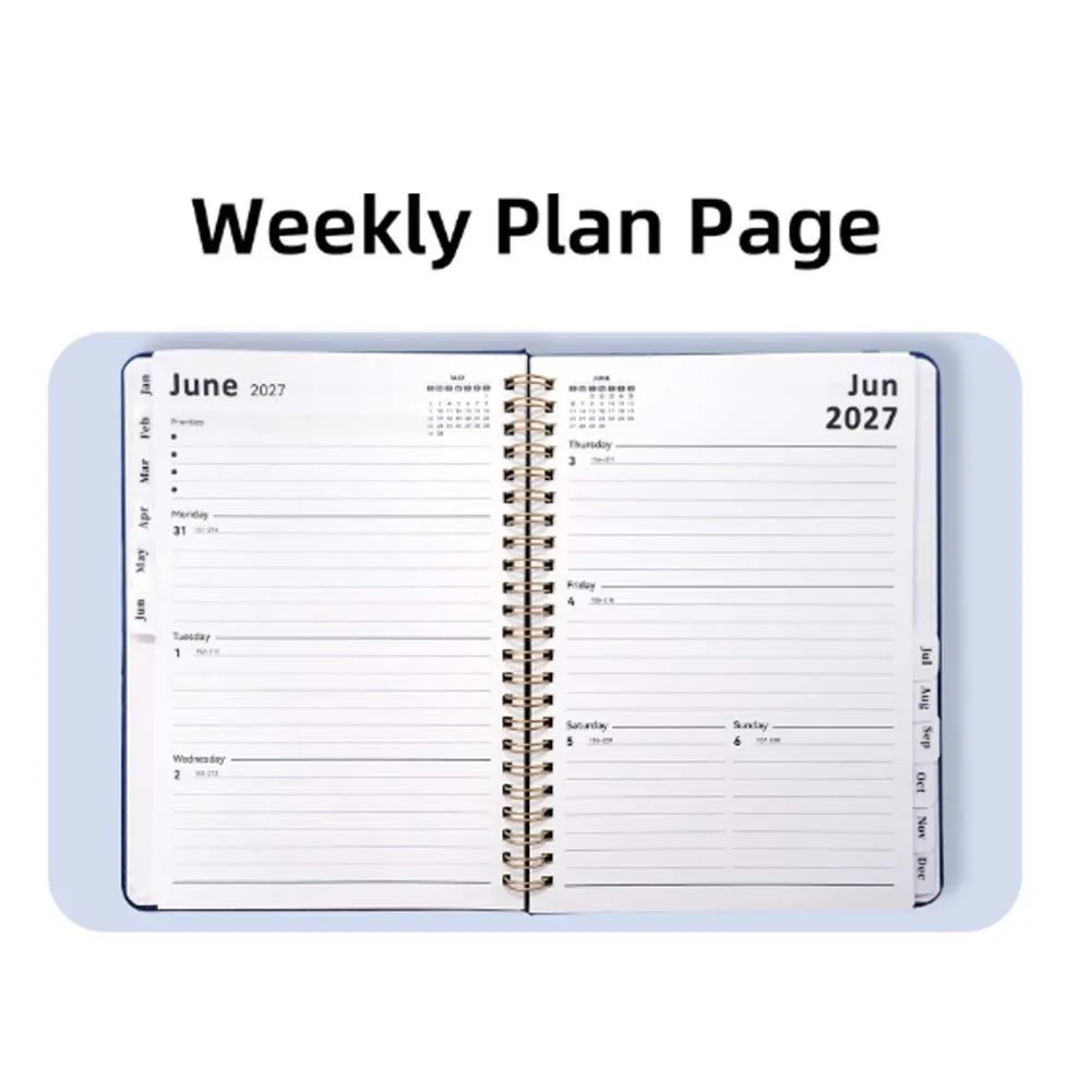Paper Made 2027 Weekly Planner Solid Color Lightweight Floral Spiral Notebook Flexible Cover Tab Divided