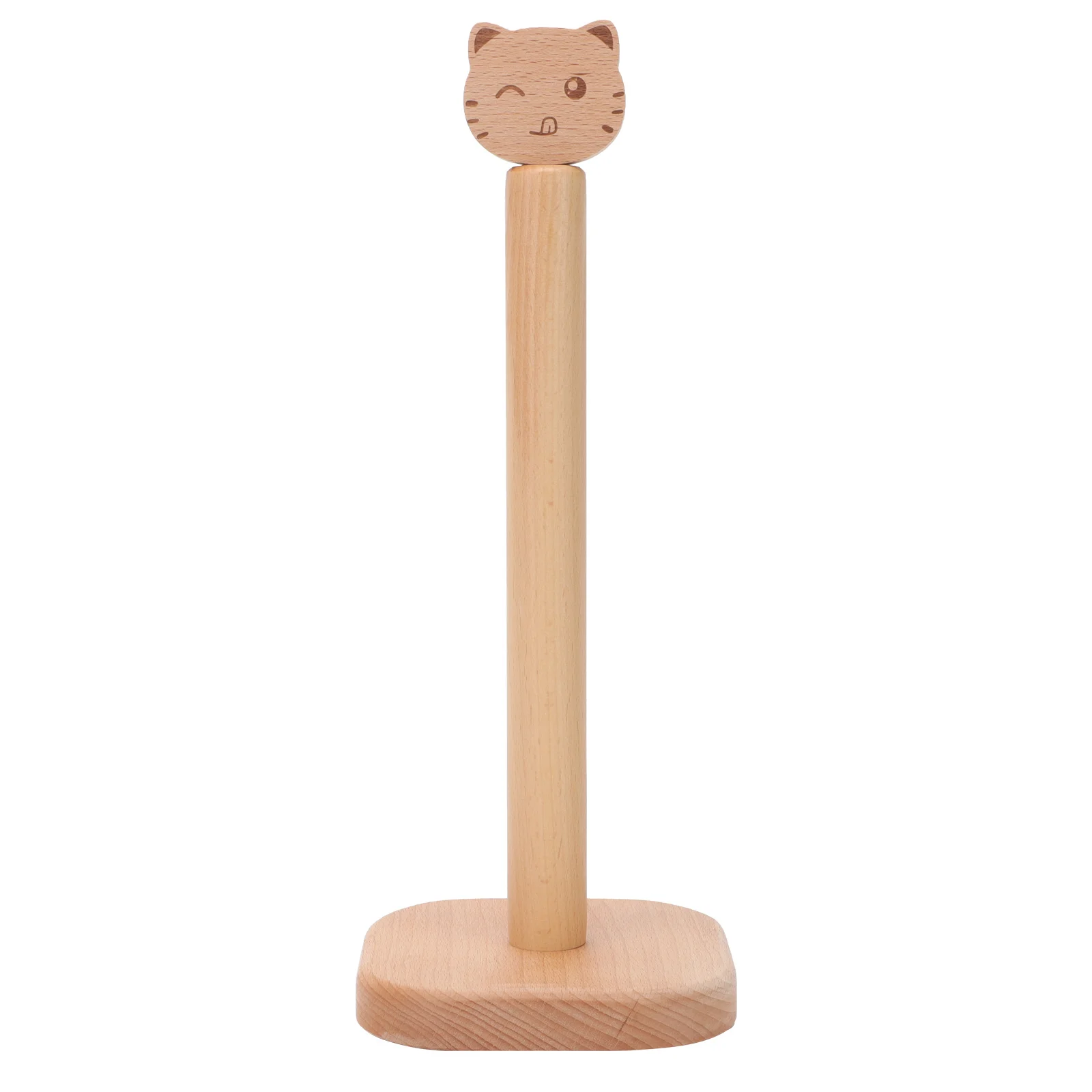 

Wooden Paper Towel Holder Durable Kitchen Roll Rack Sturdy Base Counter Top Tissue Shelf Upright Stand Cat Shape Bathroom