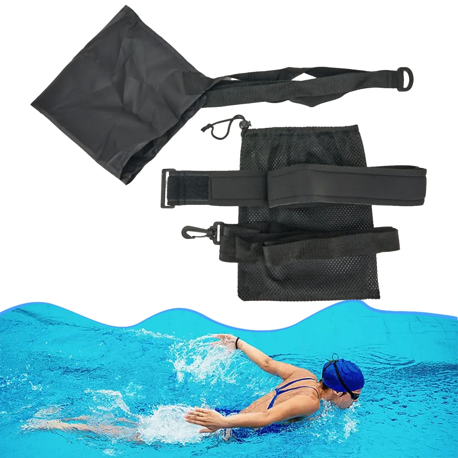 Swimming Strength Training Resistance Belt Training Equipment  Adults Kids Swim Training Exerciser Belt With Drag Parachute