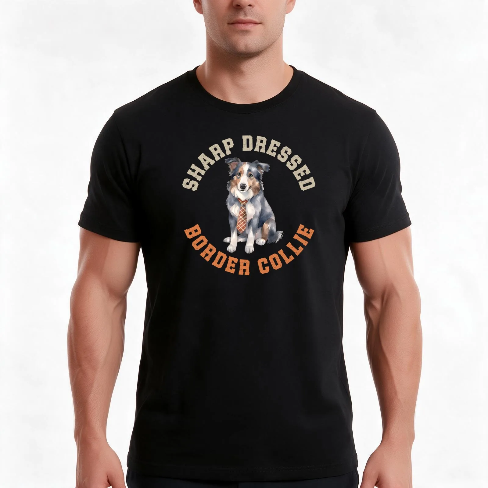 Sharp Dressed Border Collie Cute Scottish Dog T-Shirt, Summer Casual Cotton Tee, Oversized Streetwear Tops, Unisex Men Women