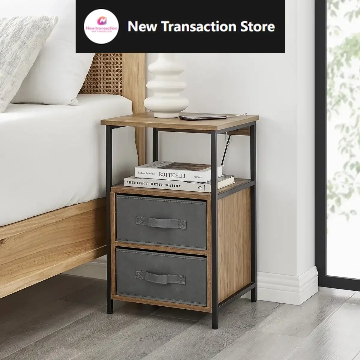 

2-Drawers Nightstand with USB, Black finish