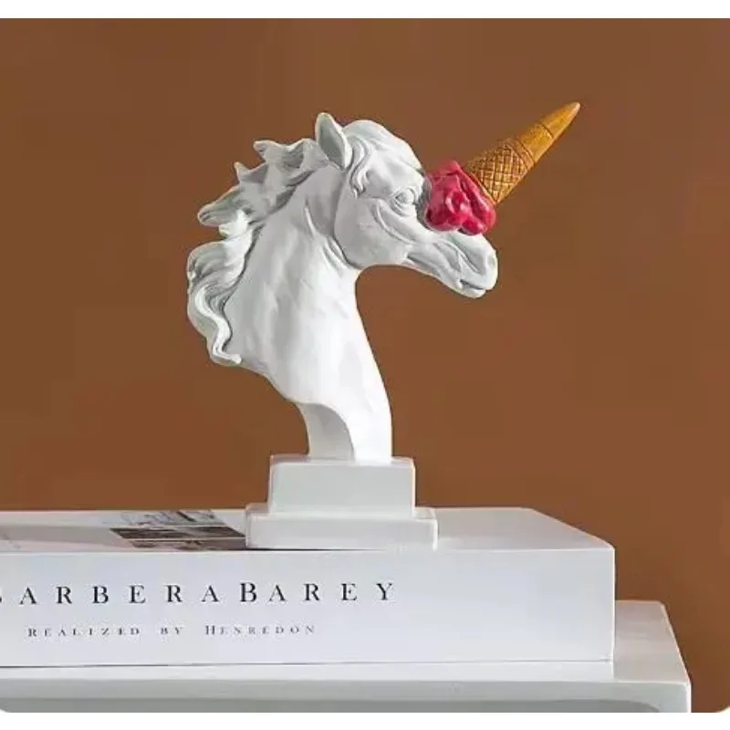 Resin Handicraft Unicorn Ice Cream Horse Funny Artificial Animal Sculpture Decorative Figurines Home Decoration Accessories