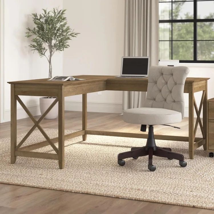 Key West 60W Modern Farmhouse L Shaped Desk in Reclaimed Pine | 60-Inch Corner Table for Home Office