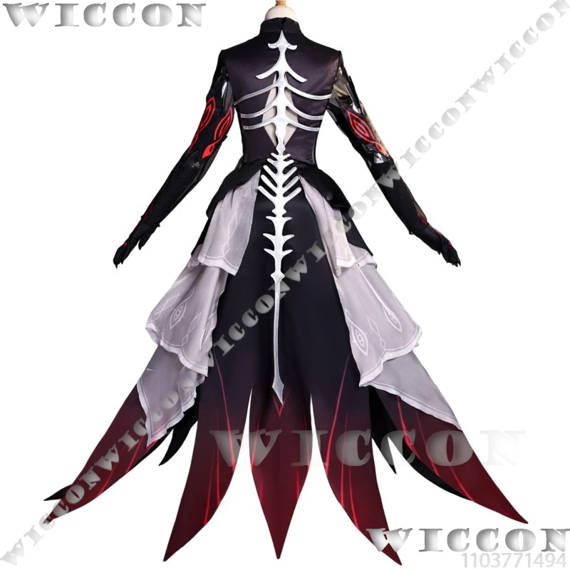 مجموعة كاملة من أزياء رولر أوف ديث رونوفا جينشين إمباكت جيم، فستان أسود وأحمر، شعر مستعار فضي، أغطية رأس حمراء للنساء والفتيات في الهالوين