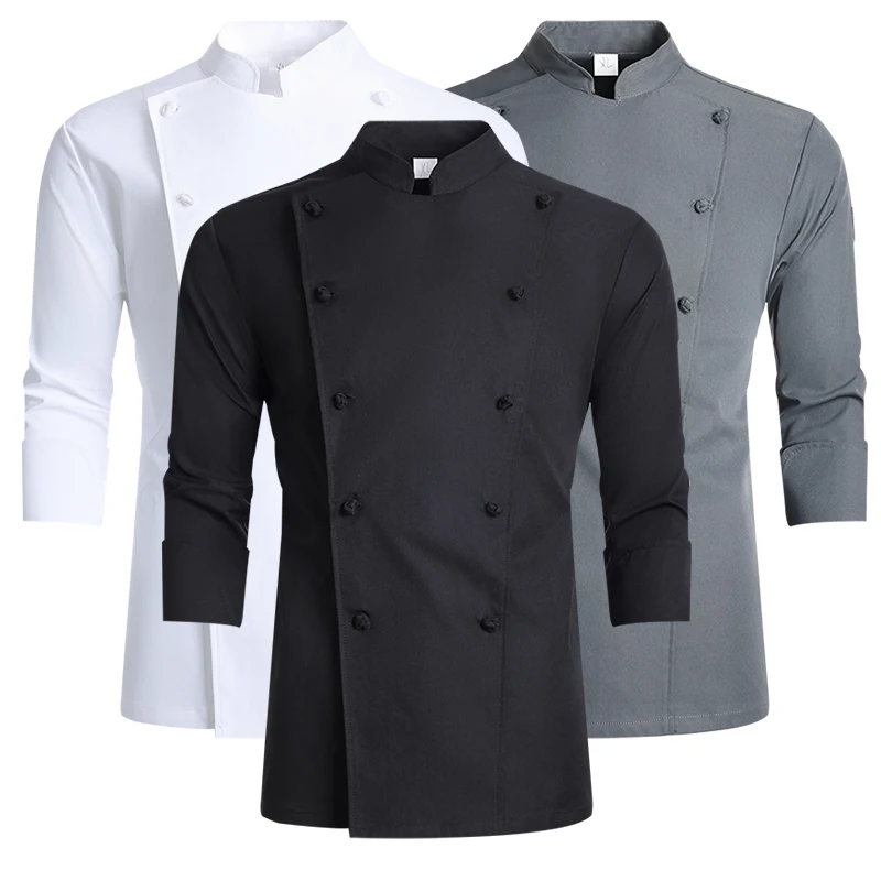 Pro Cooking Shirt Restaurant Kitchen Chef's Coat Baker Work Uniform Hotel Waiter Clothes Long Sleeves Cook Jacket Cafe Workwear