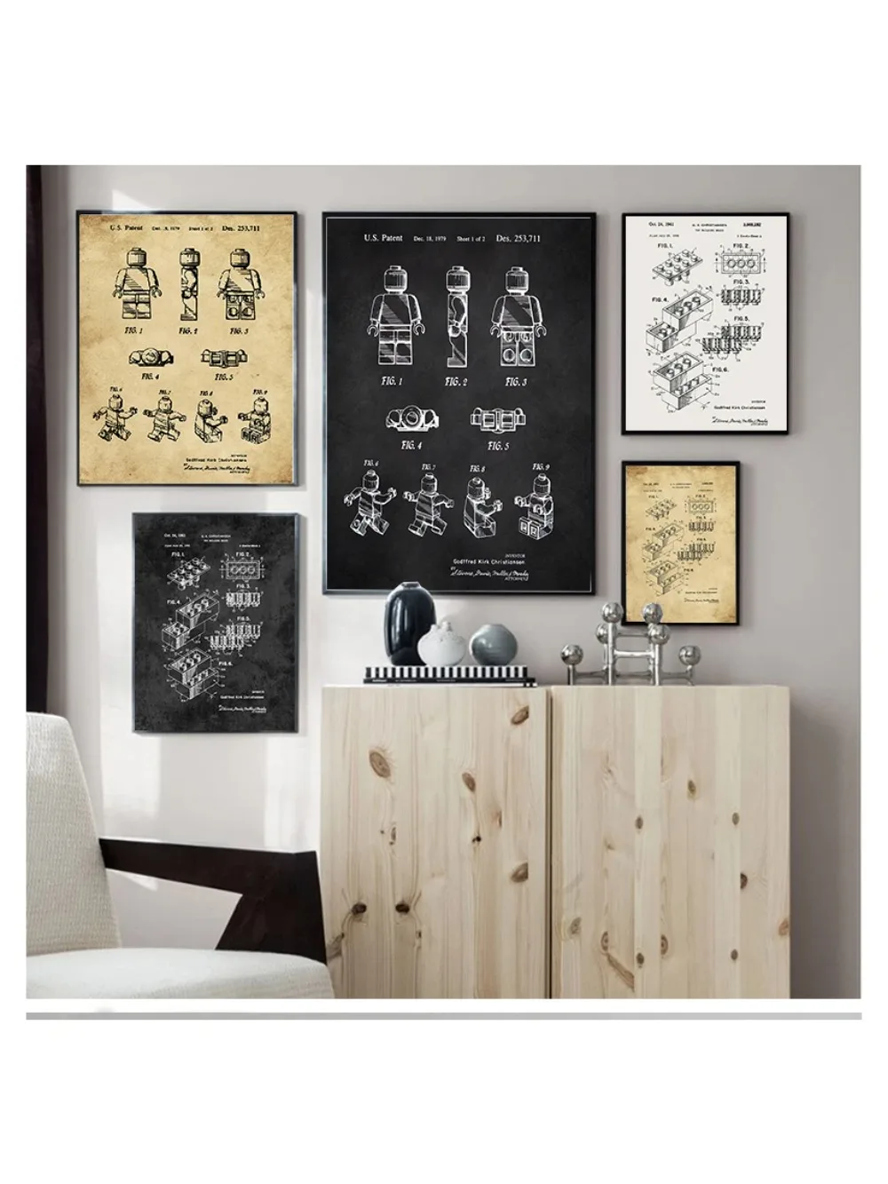 Art mural rétro simple scandinave, affiches et impressions de peinture sur toile HD, jeux Legos créatifs, décor de chambre à coucher et de salon, maison