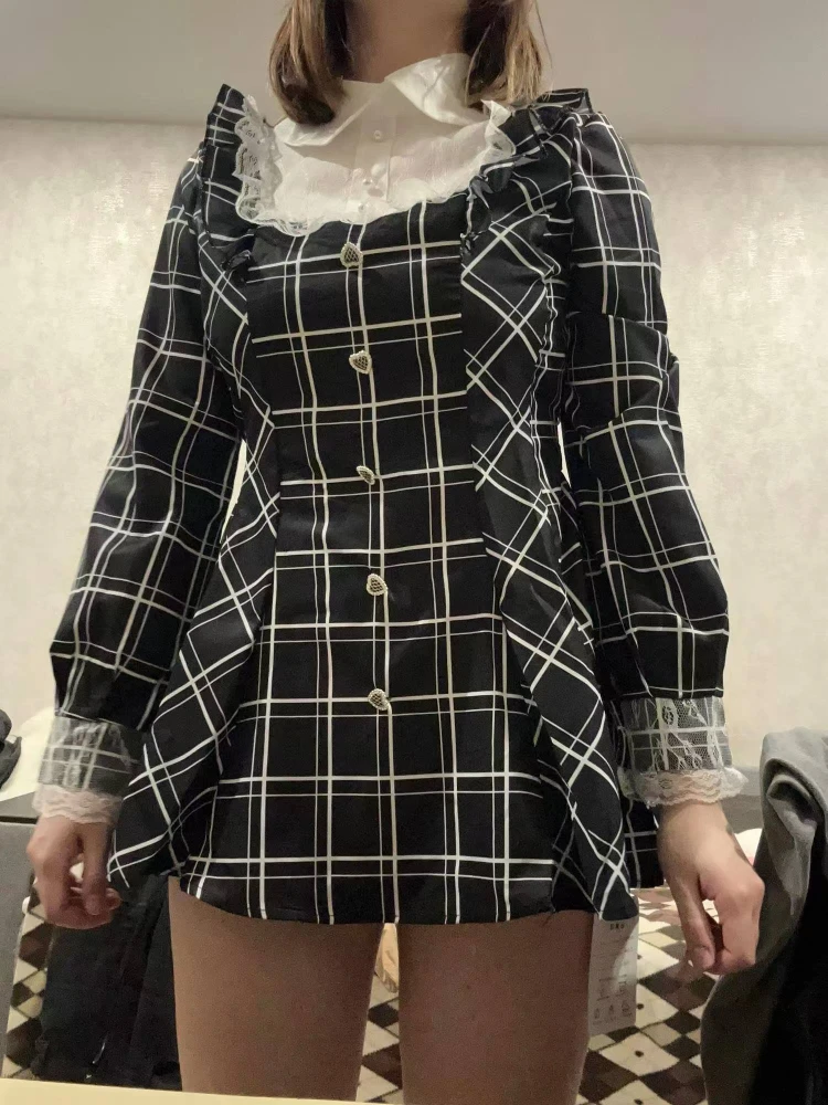 Japanese Plaid Preppy Style Elegant Dress Woman Princess Y2k Design Vintage Harajuku Dress Female Bow Korea Style Chic Outfits