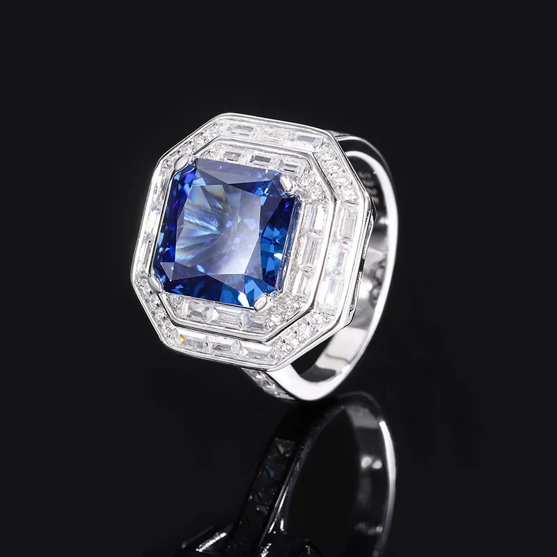 S925 Silver High Carbon Diamond Sparkling Ice Cut Princess Plaza 10 * 10 Luxury Ring Wedding Jewelry