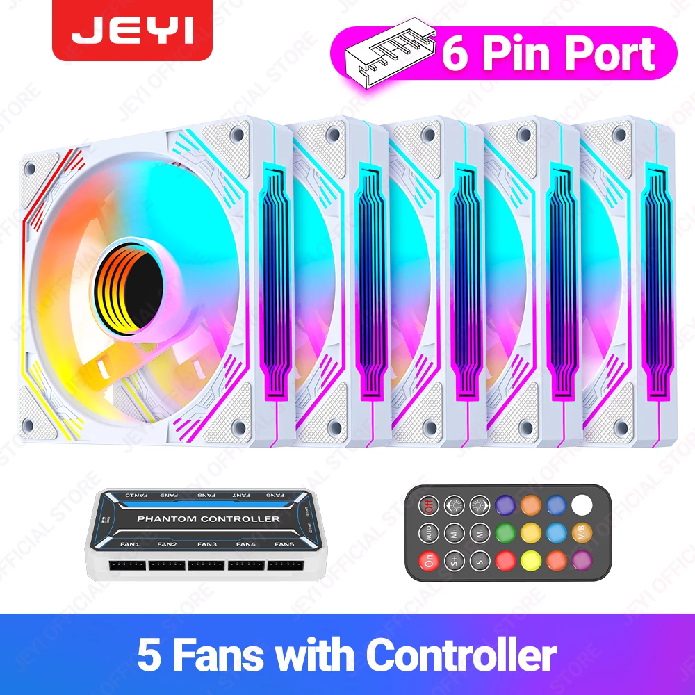 JEYI RGB-koelventilatoren 120 mm computerbehuizing Hoge prestatieventilatorset 6-pins pc-ventilatorkoeler Stille radiator met ARGB-controller