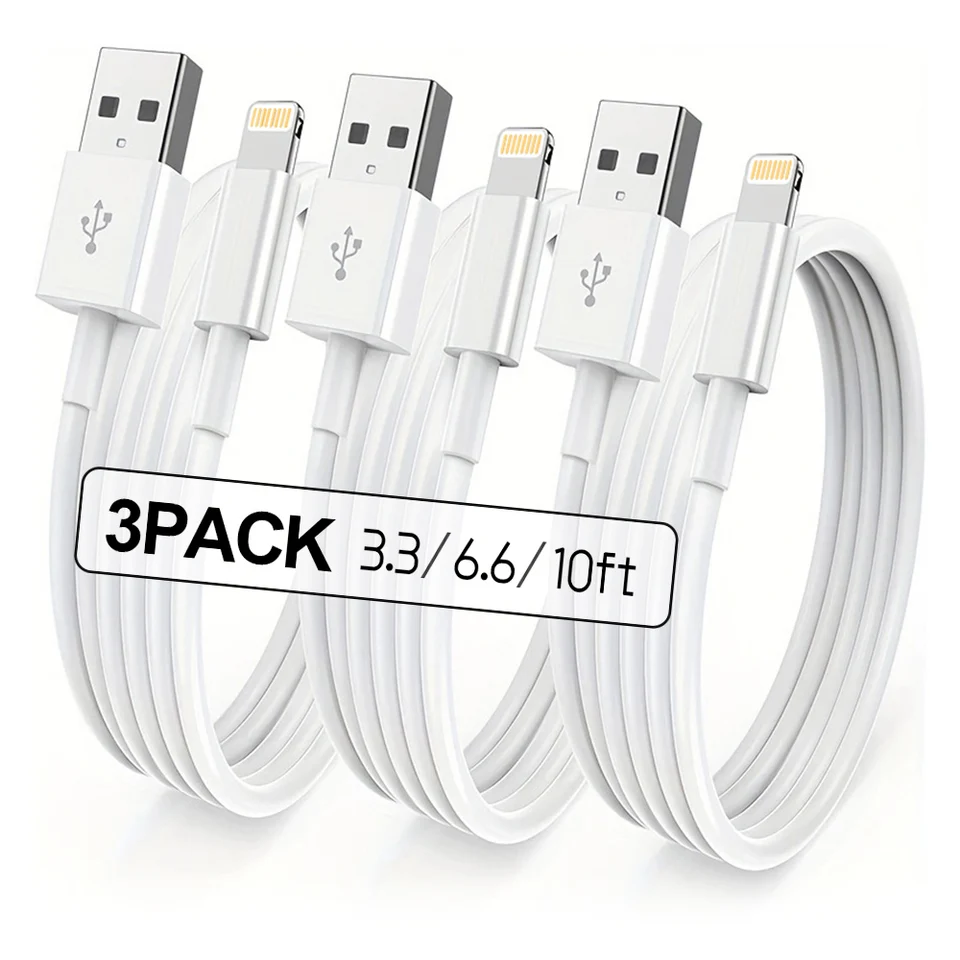 MFI 인증 충전 케이블 (아이폰용) 10피트 USB to Lightning 데이터 케이블 (아이폰 14, 13, 12, 11, XS, XR, X, 7, 6 호환)