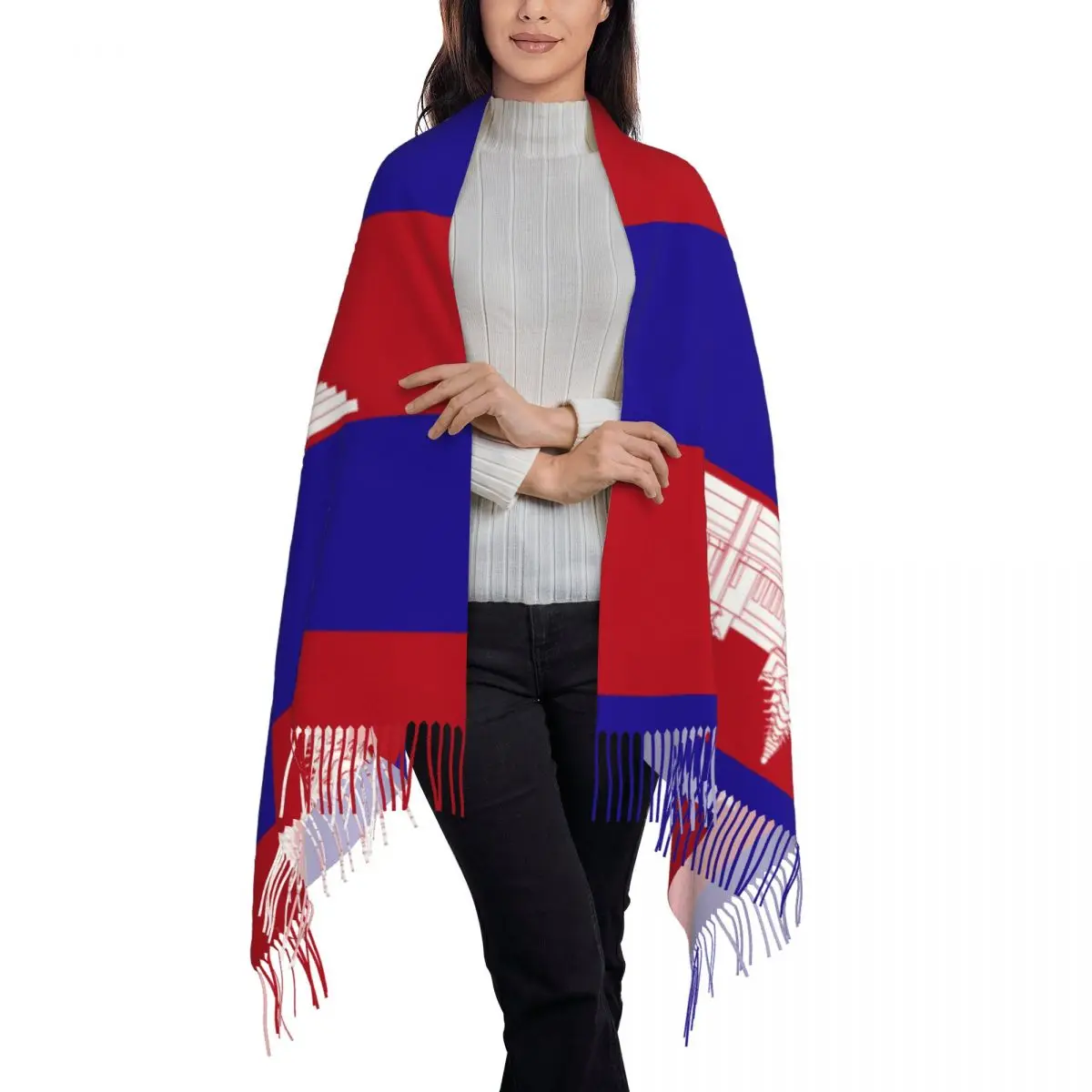 Cambodia Flag Women\'s Pashmina Shawl Wraps Fringe Scarf Long Large Scarf