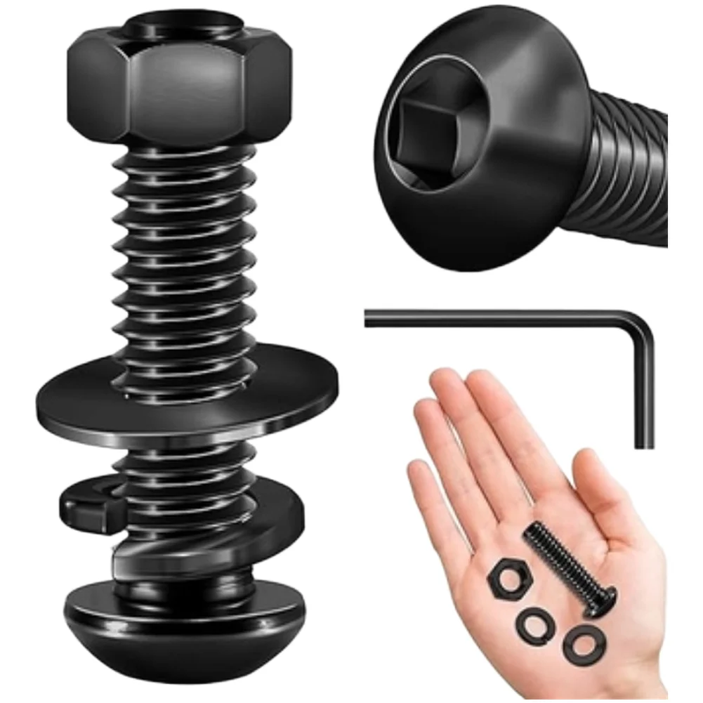 M6 Round Head Socket Screws with Nuts and Washers for Assembly of Shelving Units Automotive Trims and Small Engineering Projects