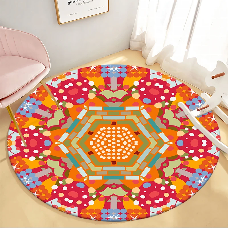 Non-slip Flannel Mat Floor Yoga Carpet Ethnic Style Round Carpet Living Room Decoration Home Baby Child Play Mat Tapete Redondo