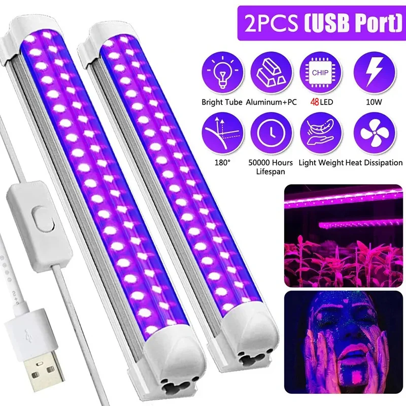 ลwiatลo jarzeniowe UV LED, lampa ultrafioletowa do KTV, fluorescencyjny blask Halloween, scena ciemna impreza, smycz DJ, T8 10W USB