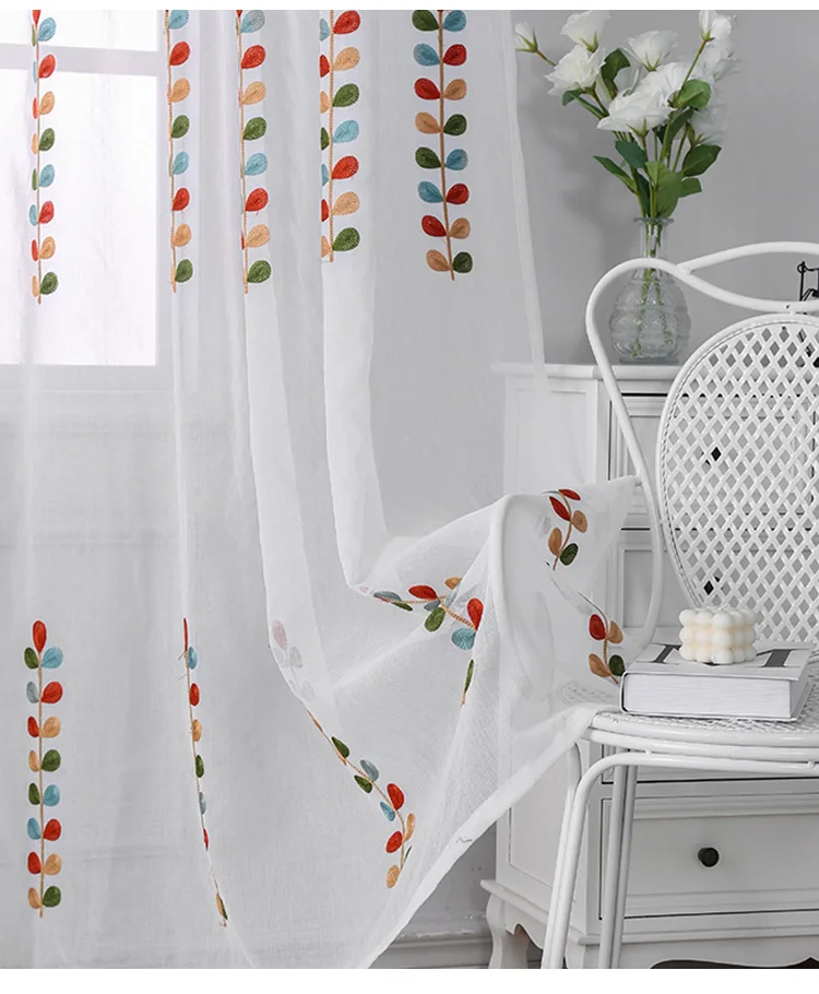 Embroidery four-color leaf curtains, living room balcony decoration curtains