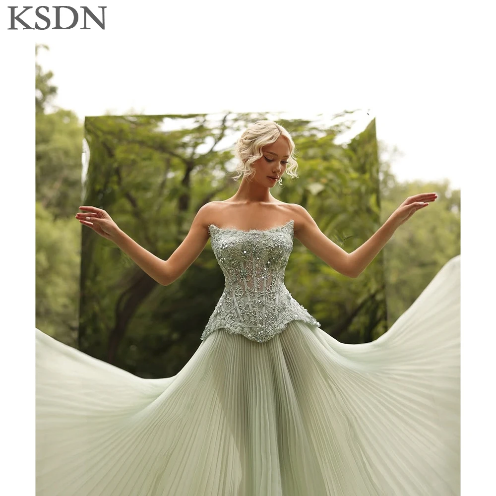 Vestidos de noite de renda requintado luxo sem alças drapeado até o chão vestidos sem mangas ocasião especial vestido personalizado