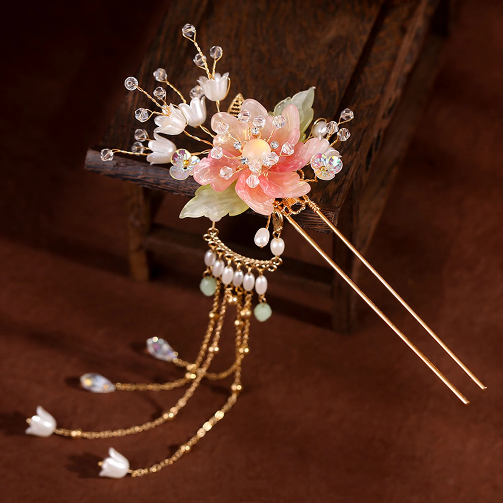 

Vintage Hair Sticks Chinese Hair Accessories Flower Long Tassel Hairpin Chopstick Ancient Hair Jewelry Custome Headdress