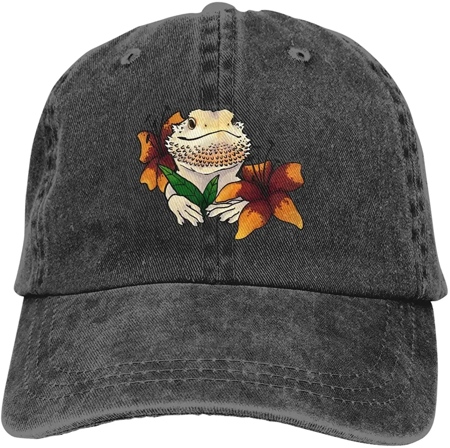 

Bearded Dragon Baseball Caps Funny Unisex Soft Casquette Cap Fashion Denim Hat Vintage Adjustable Black