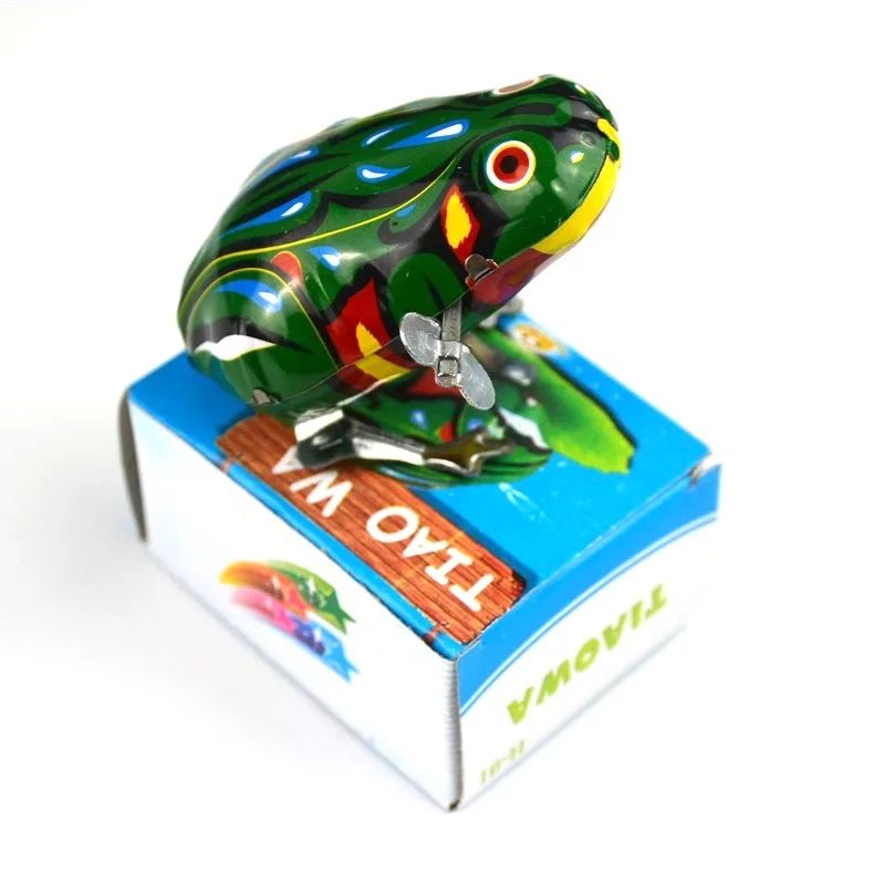 Classic Collection Retro Clockwork Wind Up Metal Walking Jumping Leapfrog Jump Frog Robot Mechanical Toys Baby Christmas Gift