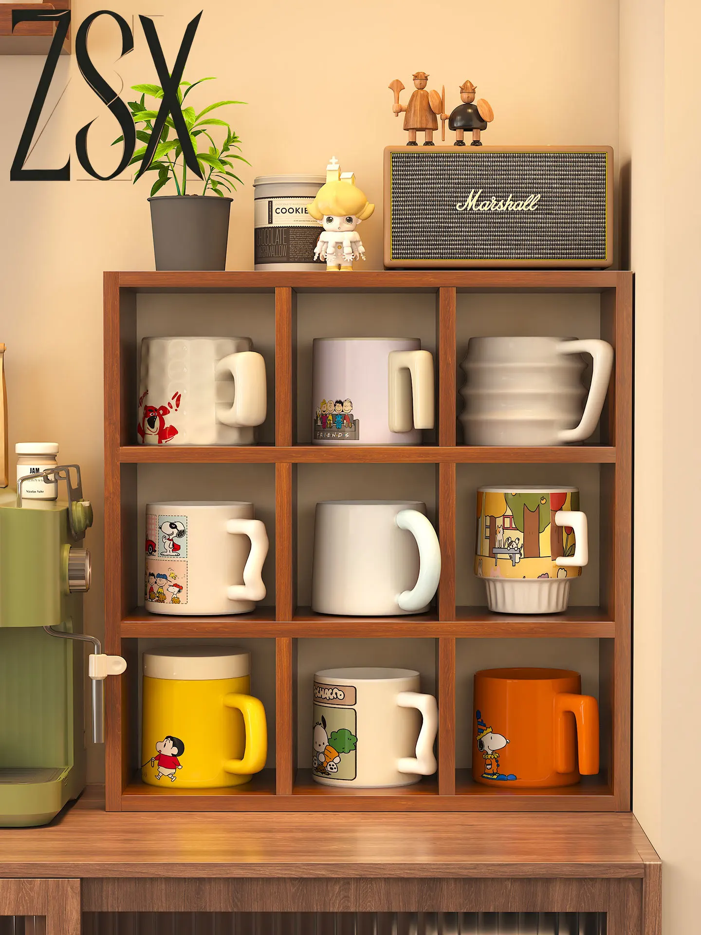 Wooden cup storage rack Home desktop water cup Tea  Mark coffee cup holder Kitchen finishing display rack