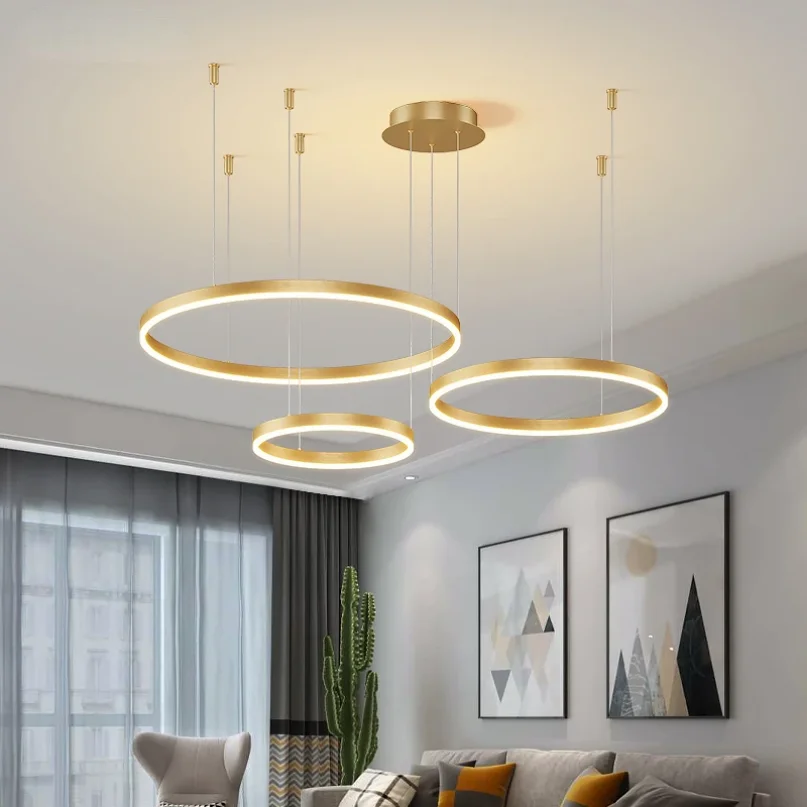 Modern Brushed Rings Led Chandelier Home Lighting Ceiling Mounted For Living Room Bedroom Hanging Lamp Gold&Coffee Color Lights