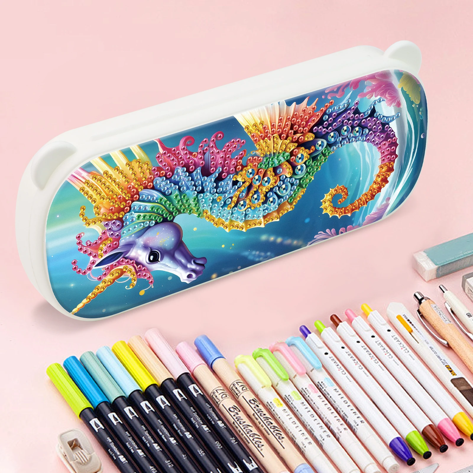 Diamond Art Painting pencil box Kits for Adults,DIY seahorse Diamond Art pencil box Case Storage Organizer for Stationery gifts view 6