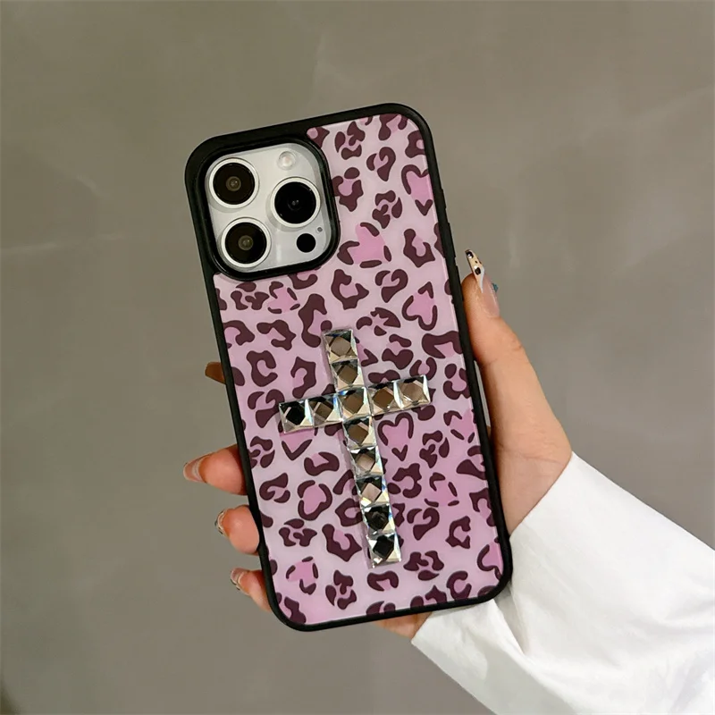 

Fashion Pink Love Leopard Print Phone Case For iPhone 17 Pro 15 14 16 Pro Max Back Cover Shockproof Cute Cases For Apple 17Pro