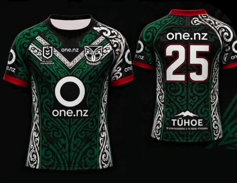 Men's Warriors 25 Rugby Jersey Black Red Gold Maori Tribal Print Short Sleeve Sport Mesh Y2K Oversized Loose Top FamilyMatching