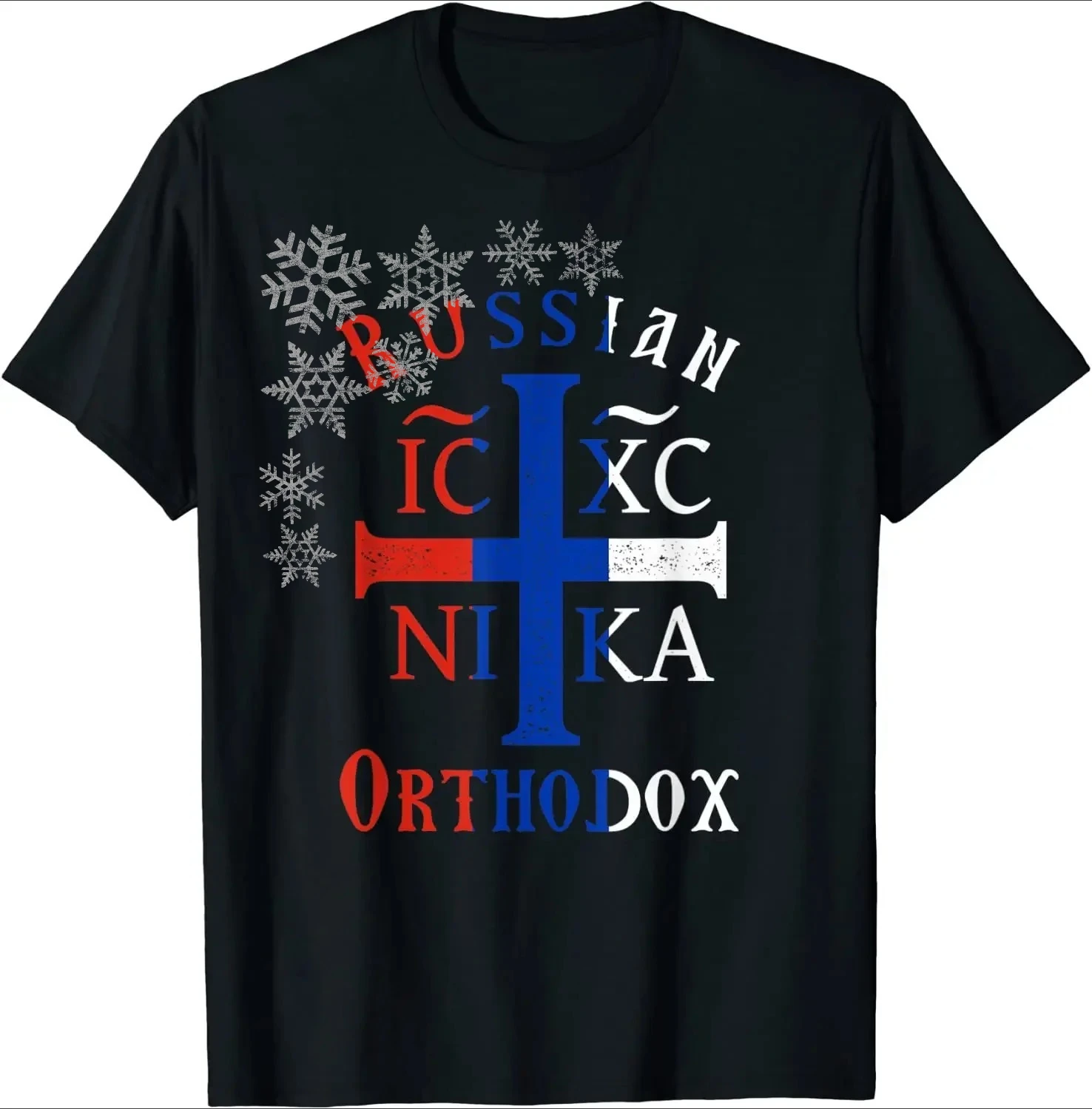 

Russian Flag Orthodox Christian IC XC Christogram Cross Men T-Shirt Short Sleeve Casual 100% Cotton O-Neck Summer TShirt