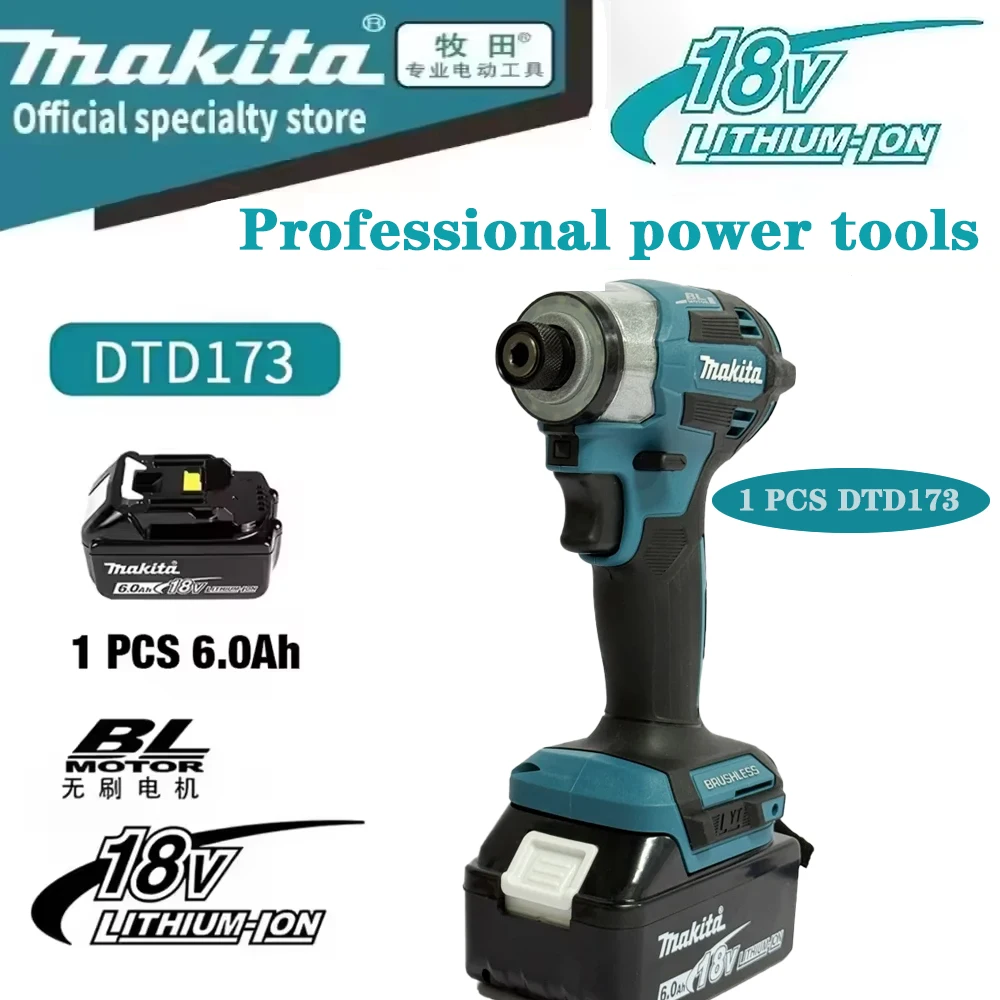 18V Makita DTD173 Cordless Impact Driver 180 N.m Brushless Electric Drill Screwdriver LED Light,for 