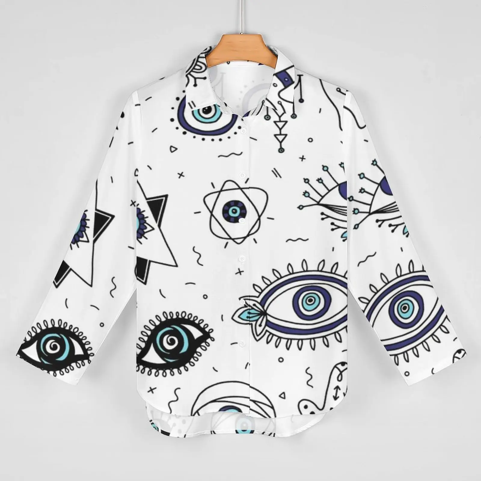 Evil Eyes Casual Blouse Long-Sleeve Comic Eye Watching Cool Blouses Woman Street Style Oversized Shirt Design Clothing Gift