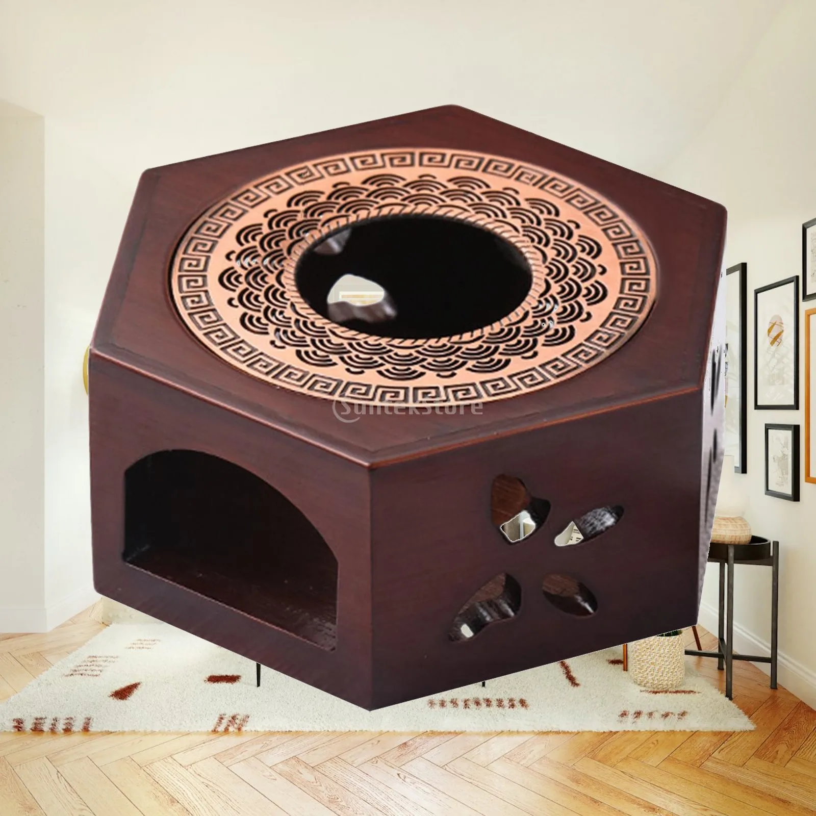 Heat Resistant Bamboo Tea Warmer with Tealight Candle Holder for Teapot Kettle Warming Base Desktop Heater for Home