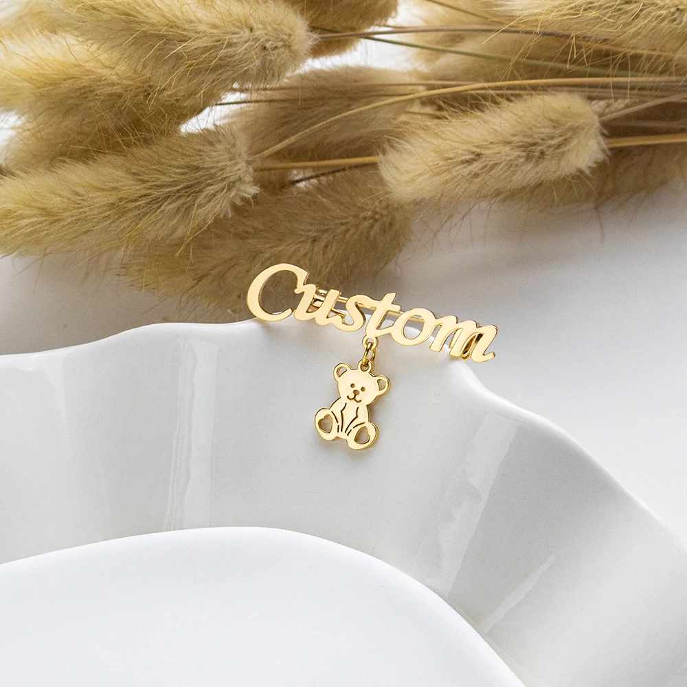 Personalized Customized Name Pendant Teddy Bear Brooch Exquisite Diamond Inlay Multi-color Petal Pendant Jewelry Holiday Gift