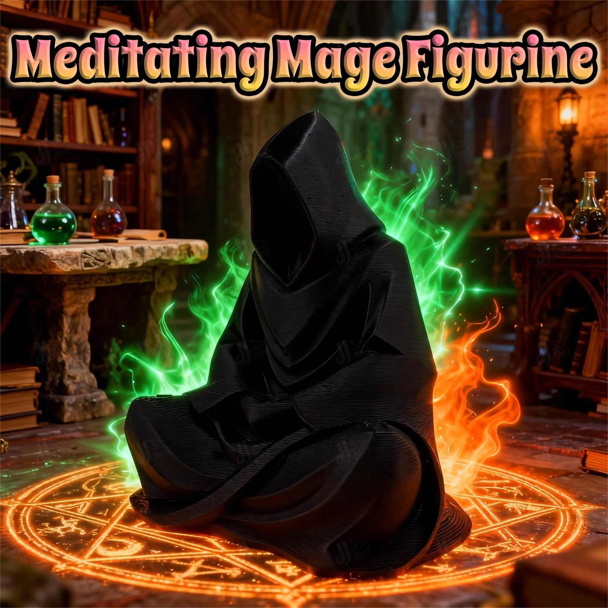 1pc Hooded Meditating Mage Figurine, suitable for mysterious-themed study decor & atmospheric desk display. Unique New Year gift