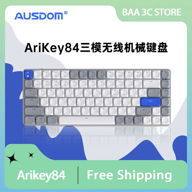 

AUSDOM Airkey84 Wireless Bluetooth Mechanical Tri Mode 75% Low Profile Layout Backlit Ultra-Thin Gamer Office Keyboard